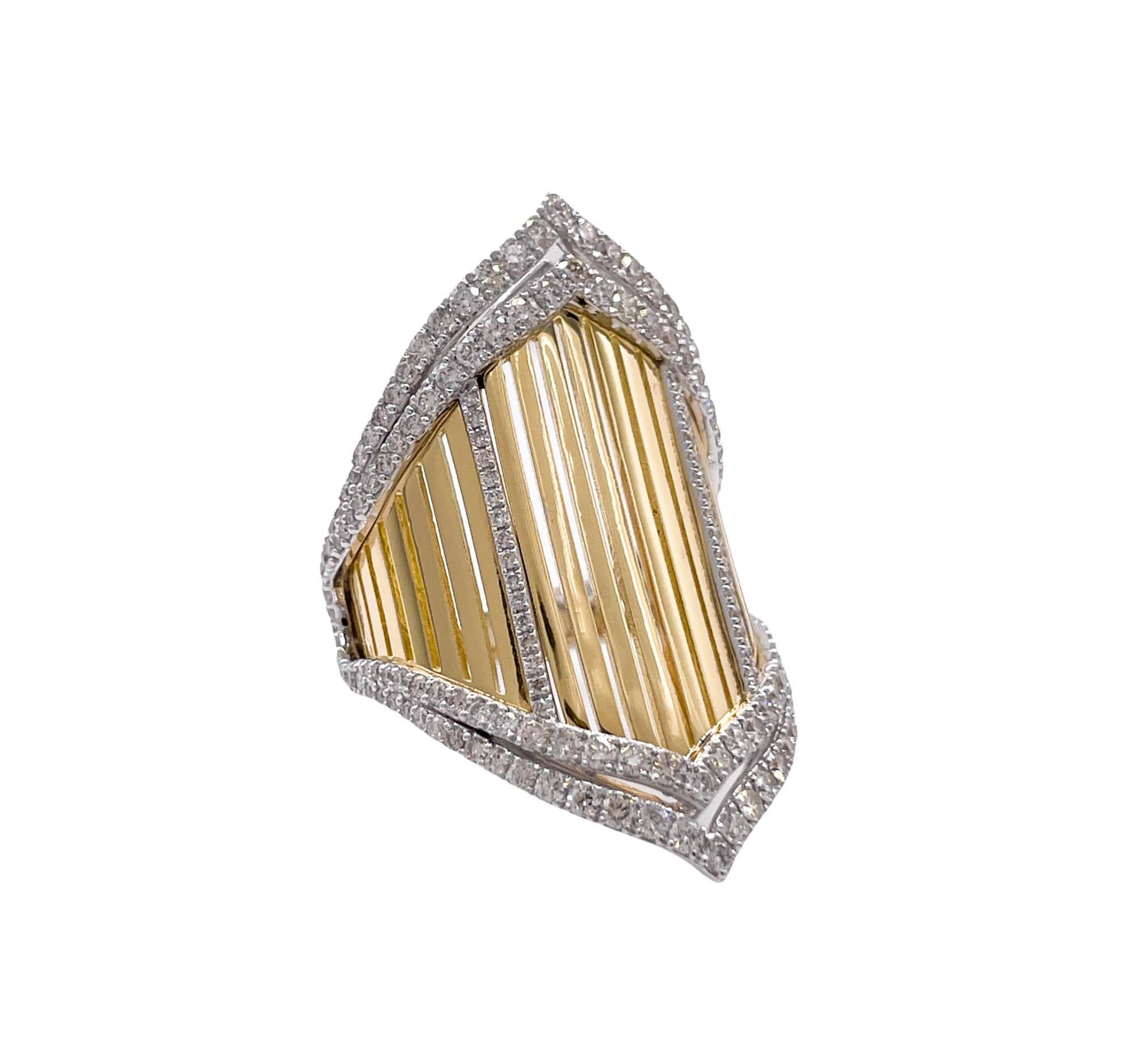 Round Cut Jay Feder 18k Two Tone Gold Diamond Samba Ring For Sale