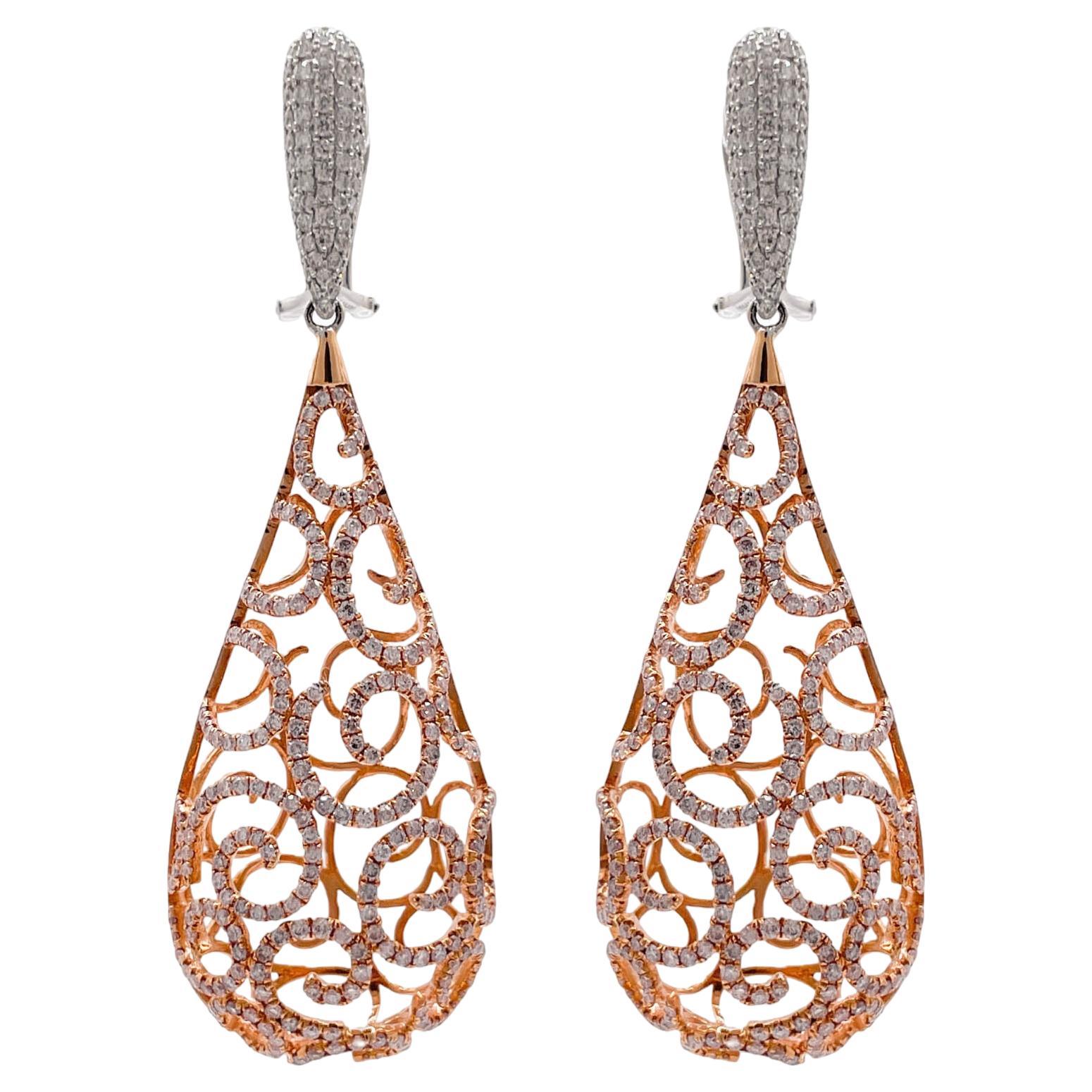 Jay Feder 18k Two Tone Gold Diamond Teardrop Dangle Earrings For Sale