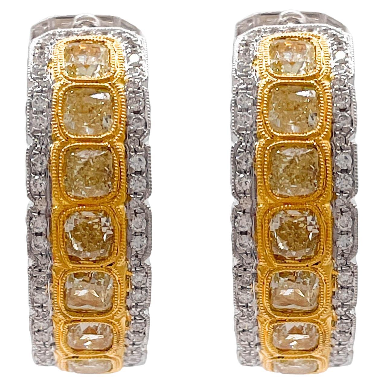 Jay Feder 18k Two Tone Gold Fancy Diamond Hoop Earrings For Sale