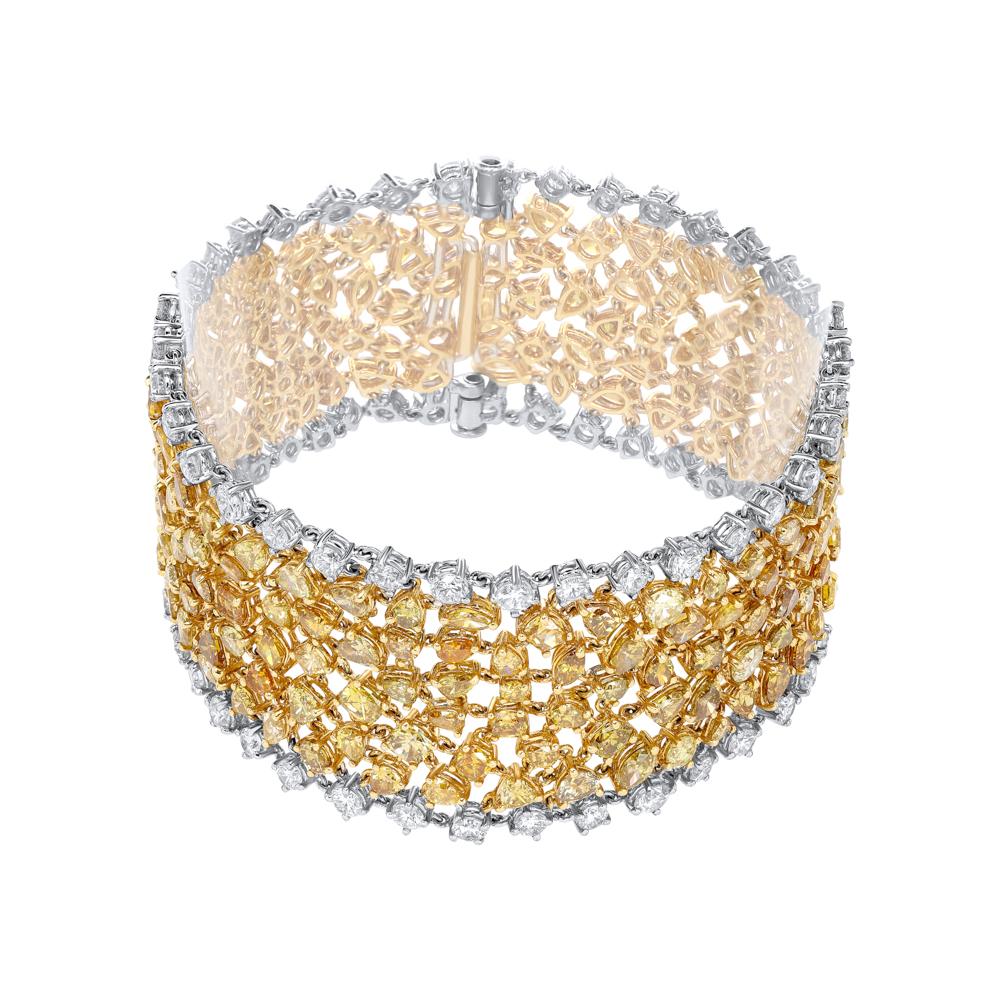Mixed Cut Jay Feder 18k Two Tone Gold Fancy Yellow Diamond White Diamond Bracelet For Sale