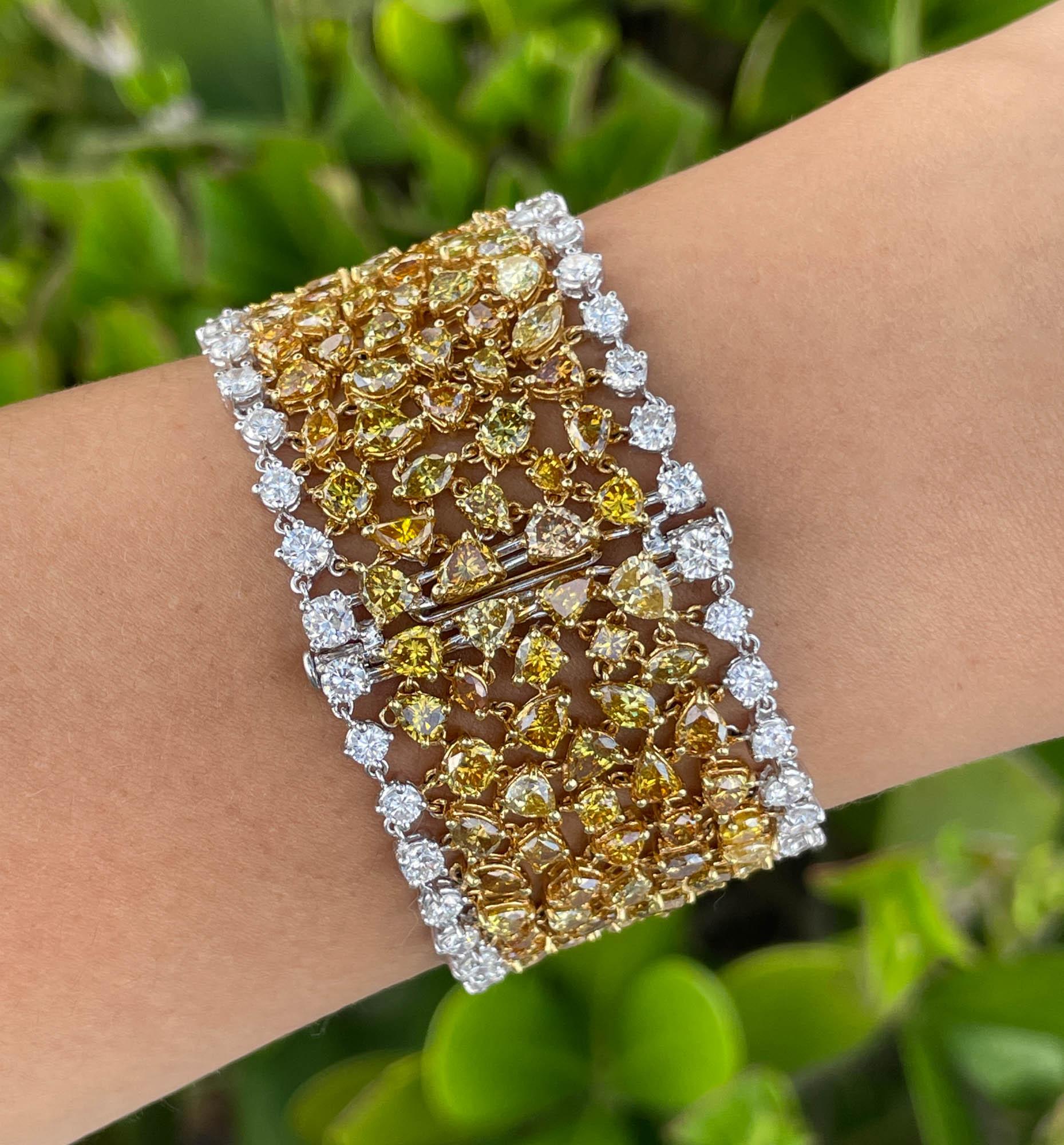 Jay Feder 18k Two Tone Gold Fancy Yellow Diamond White Diamond Bracelet For Sale 1