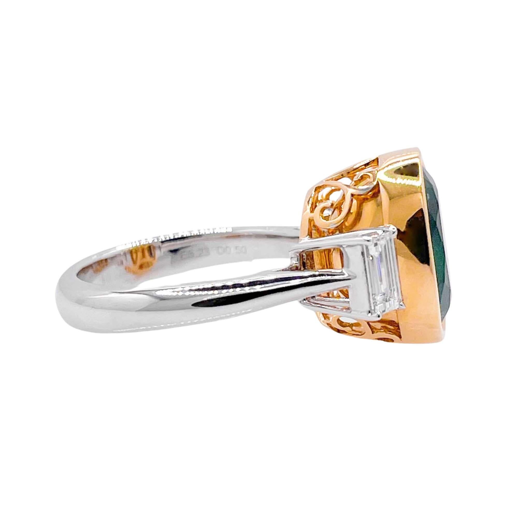 Women's Jay Feder 18k Two Tone Gold Green Emerald and Diamond Three Stone Ring