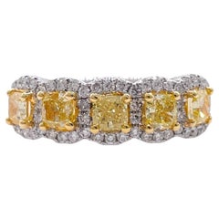 Jay Feder 18k Two Tone Gold Yellow Cushion 5 Stone Pave Wedding Band Ring