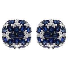 Jay Feder 18k White Gold Blue Sapphire and Diamond Stud Earrings 