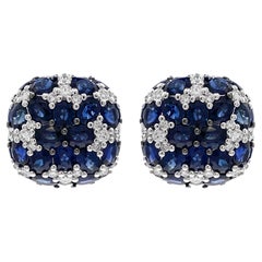 Jay Feder 18k White Gold Blue Sapphire and Diamond Stud Earrings
