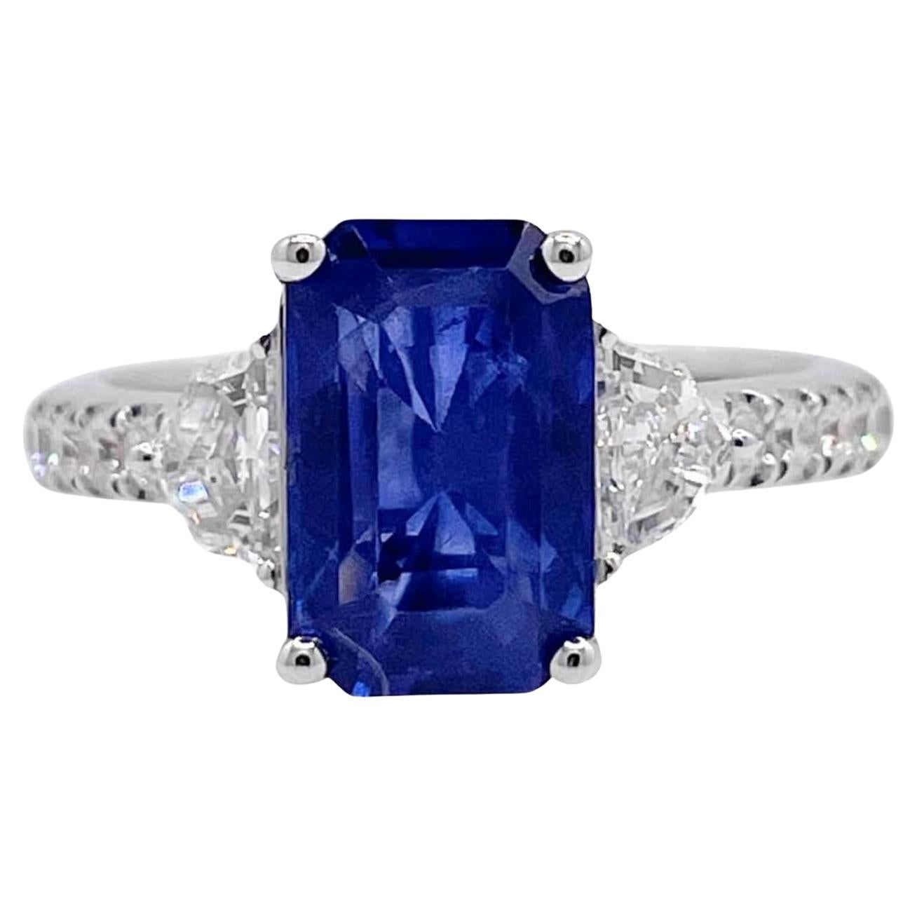 Jay Feder 18k White Gold Blue Sapphire and Diamond Three Stone Ring
