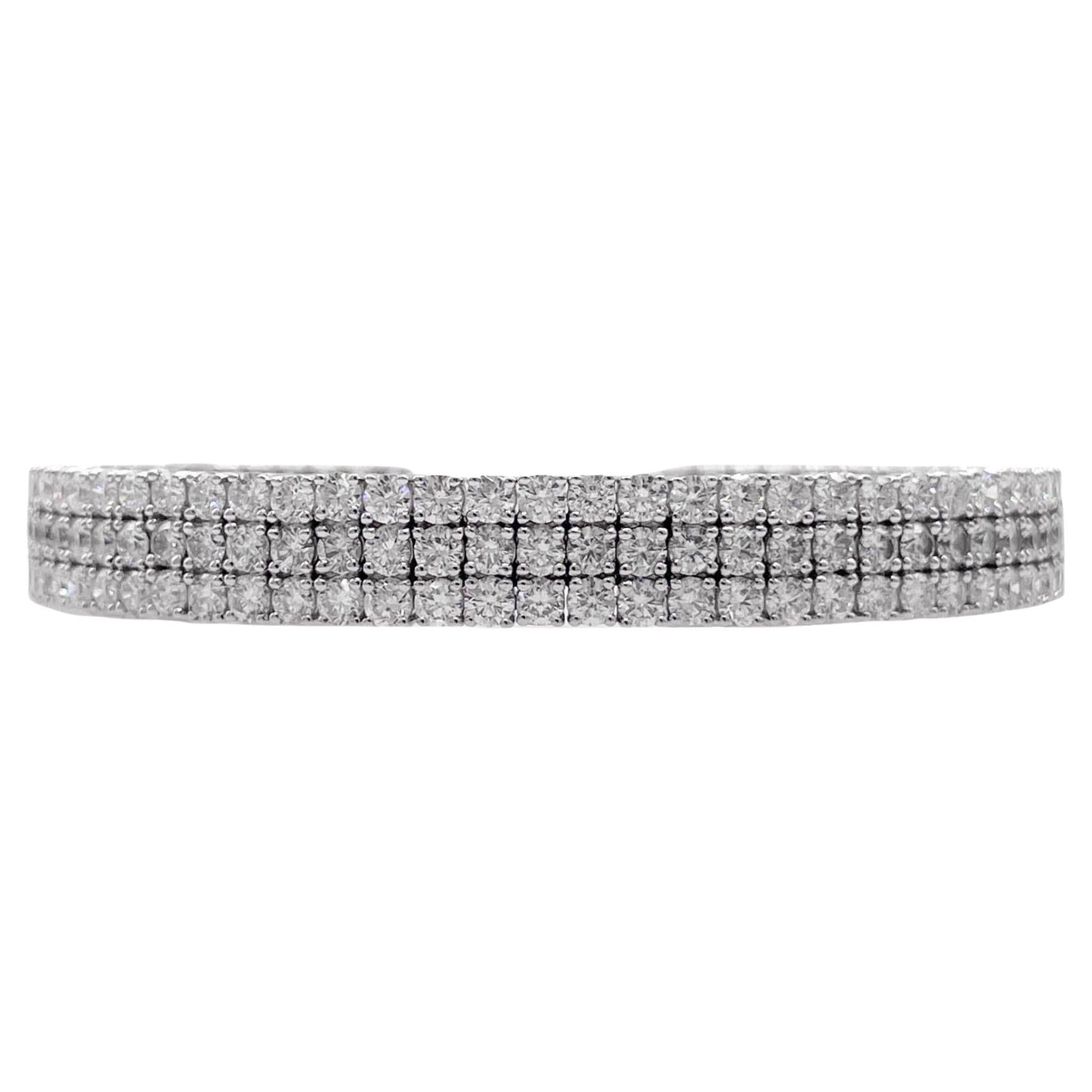 Jay Feder 18k White Gold Diamond 3 Row Bangle Bracelet 