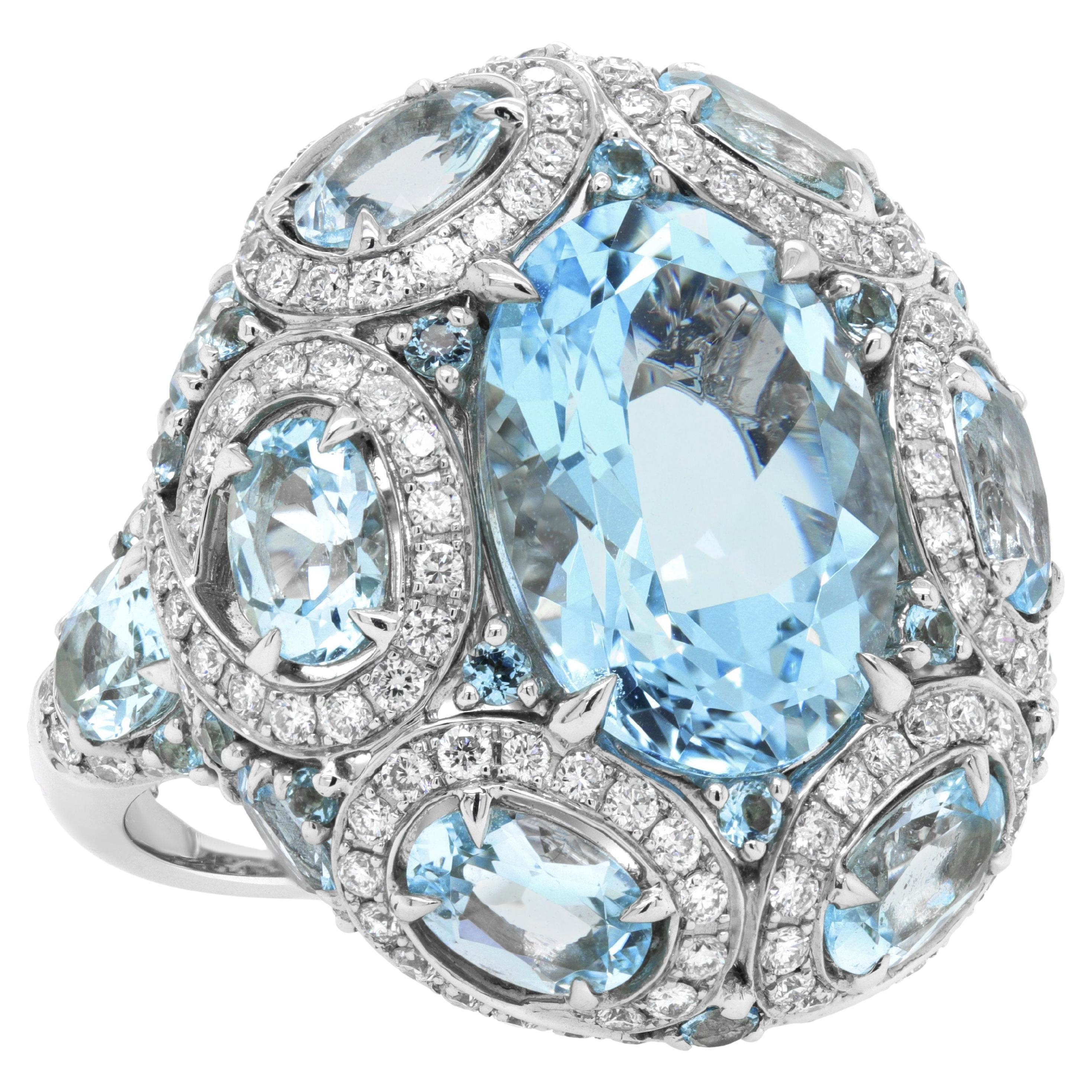 Jay Feder 18k White Gold Diamond Blue Topaz Ring For Sale