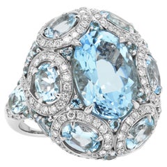 Jay Feder 18k White Gold Diamond Blue Topaz Ring