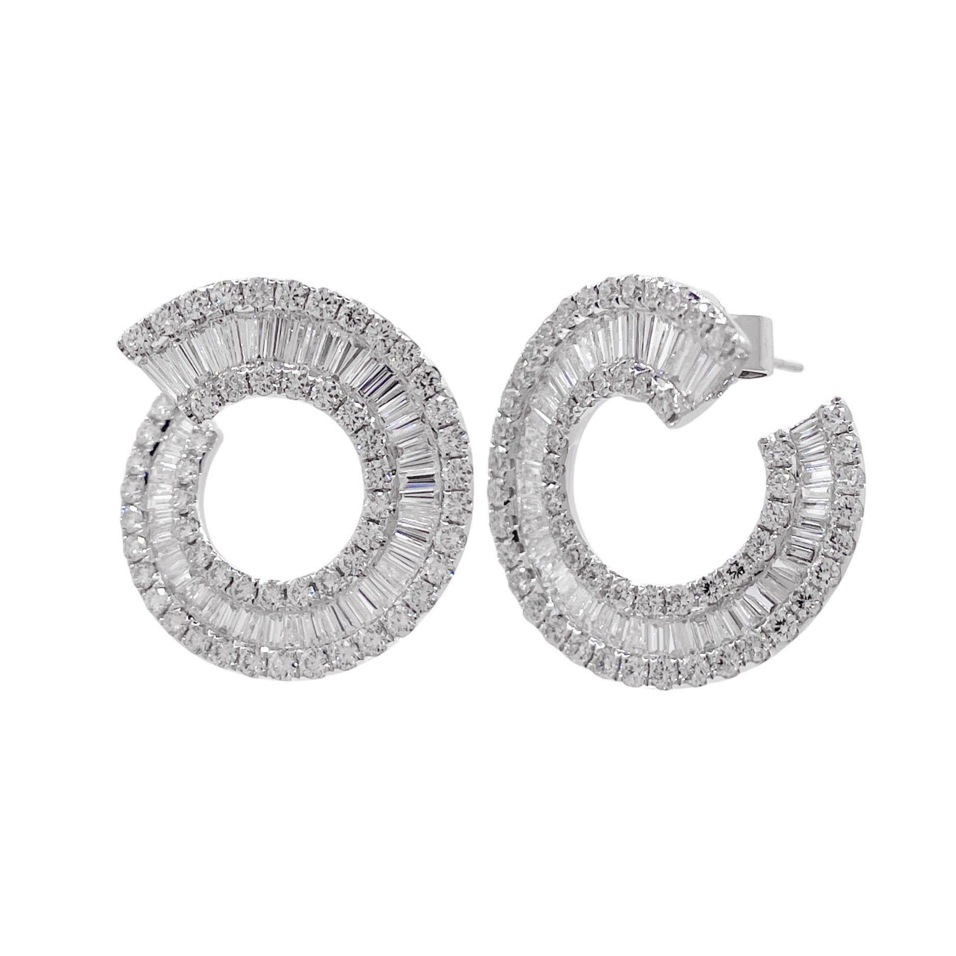 Mixed Cut Jay Feder 18k White Gold Diamond C Shaped Earrings For Sale