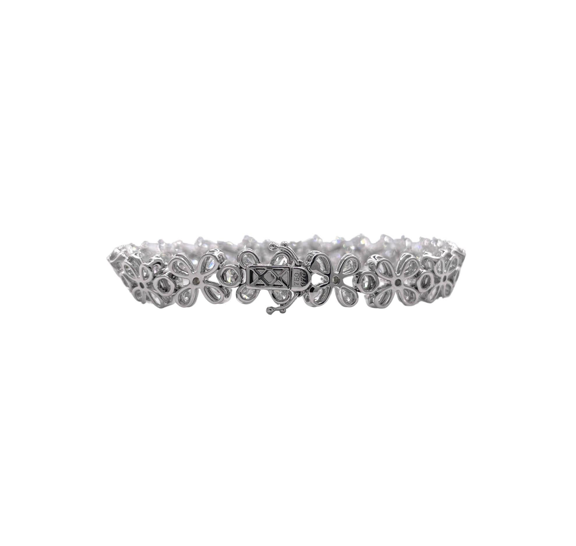 Jay Feder 18k White Gold Diamond Cluster Floral Motif Tennis Bracelet 5