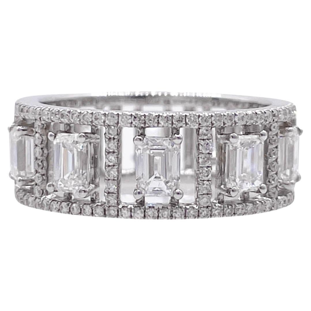 Jay Feder 18k White Gold Diamond Emerald Halo Eternity Band Ring