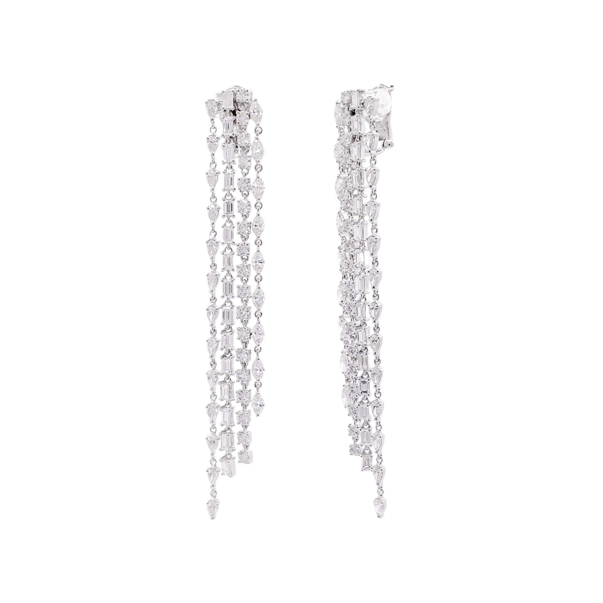 Mixed Cut Jay Feder 18k White Gold Diamond Long Drop Dangle Earrings For Sale