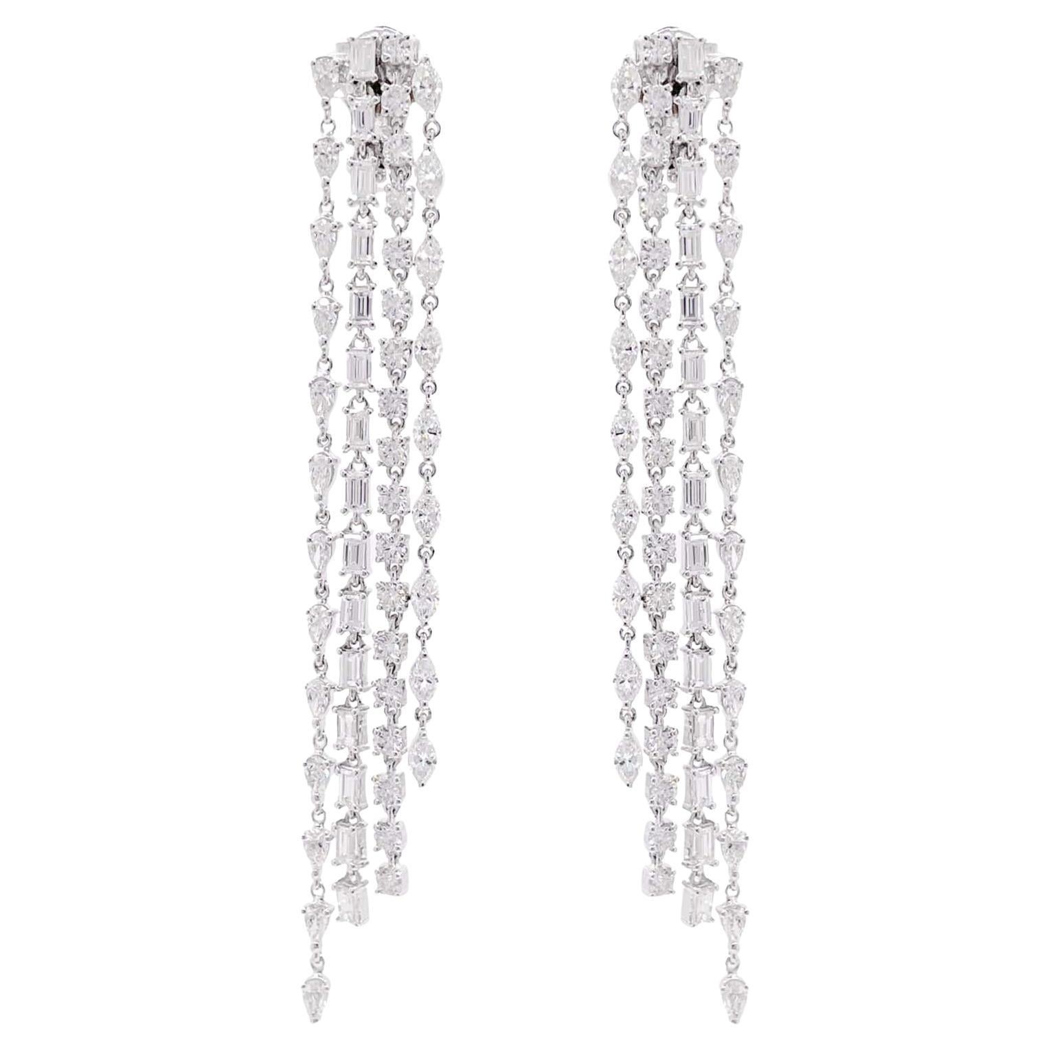 Jay Feder 18k White Gold Diamond Long Drop Dangle Earrings For Sale