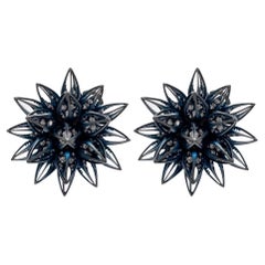 Jay Feder 18k White Gold Diamond Open Flower Tops Earrings