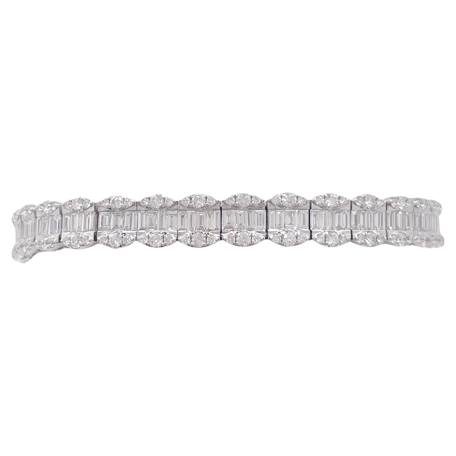 Jay Feder 18k White Gold Diamond Oval Cluster Tennis Bracelet For Sale
