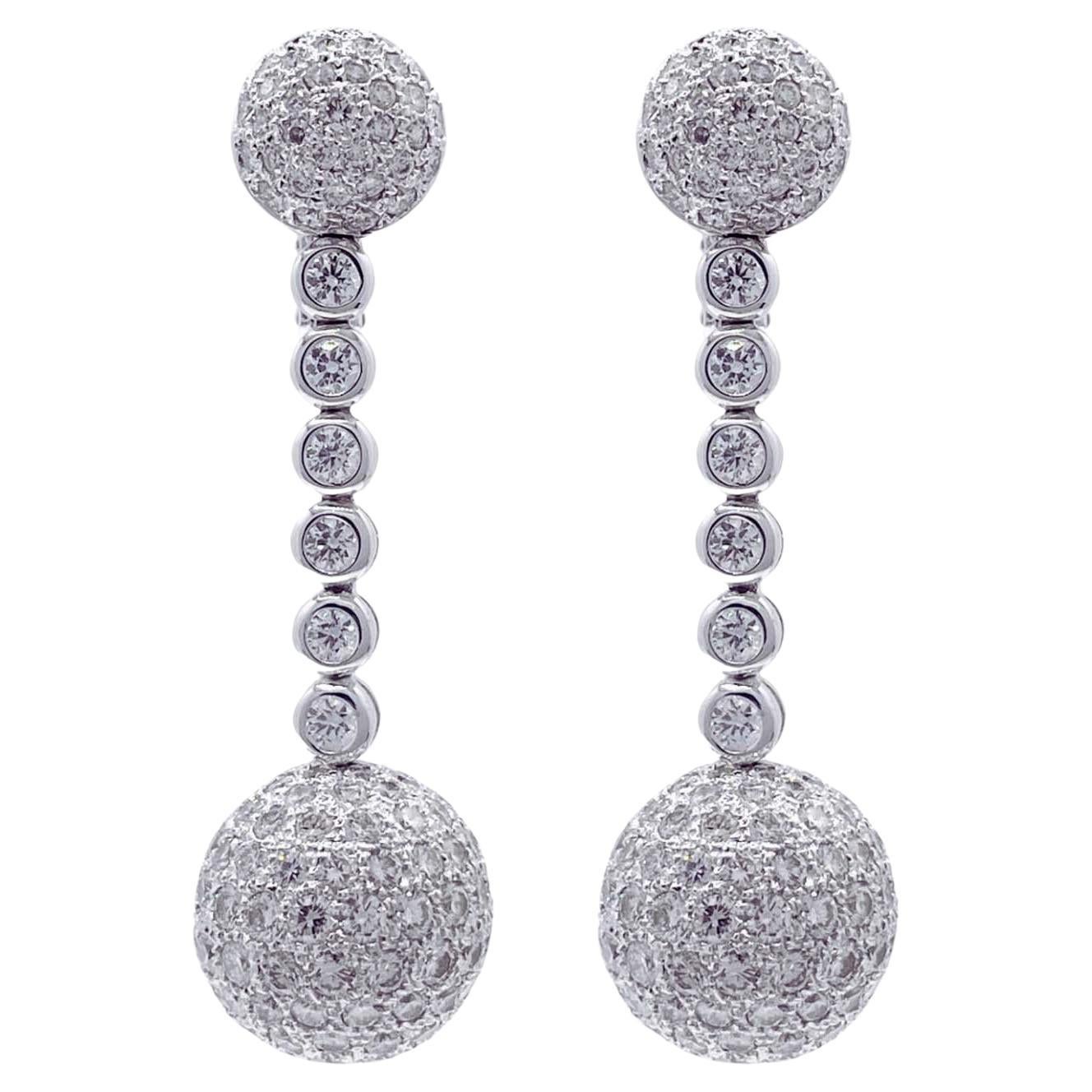 Jay Feder 18k White Gold Diamond Pave Ball Drop Dangle Earrings
