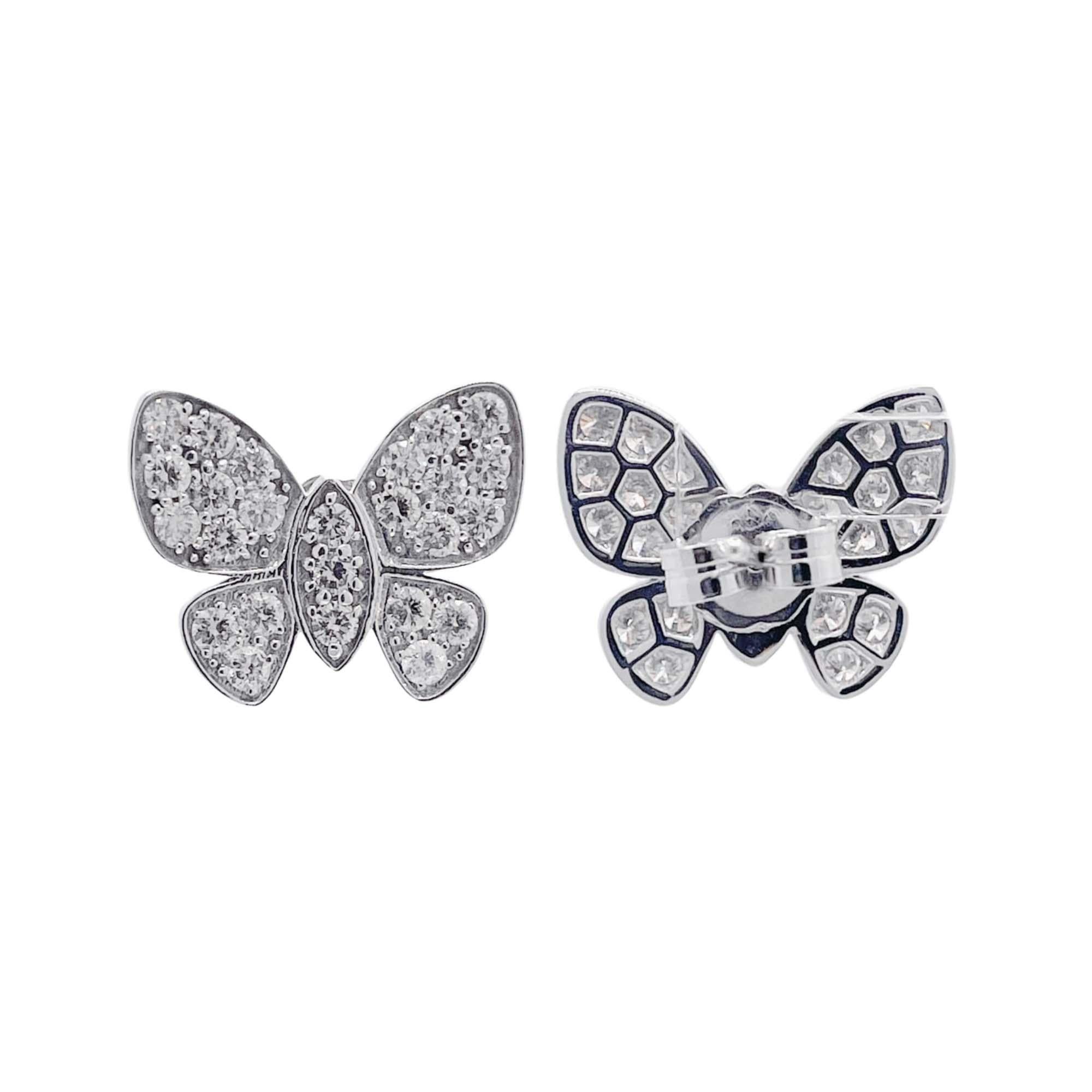 Round Cut Jay Feder 18k White Gold Diamond Pave Butterfly Stud Earrings For Sale