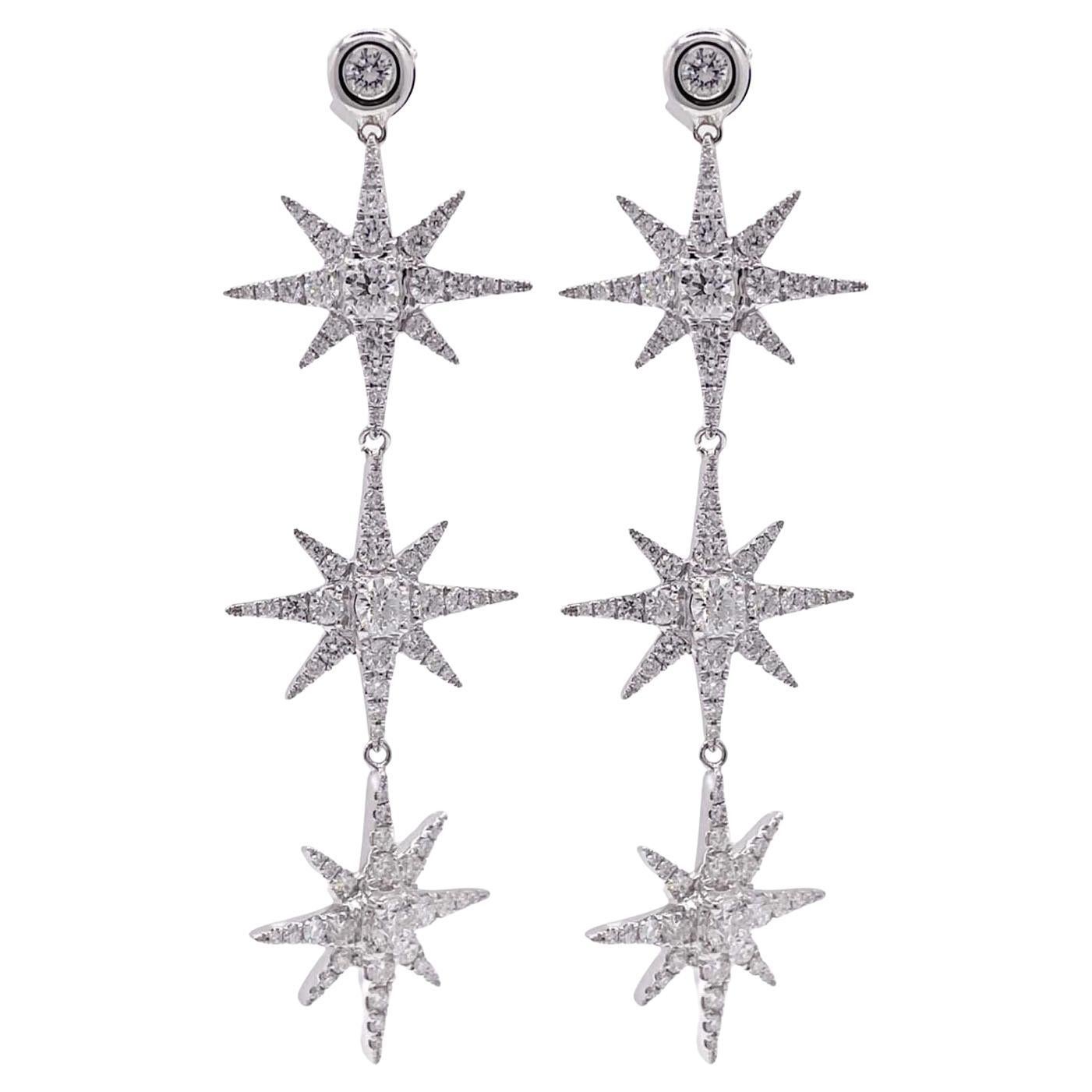 Jay Feder 18k White Gold Diamond Star Drop Dangle Earrings