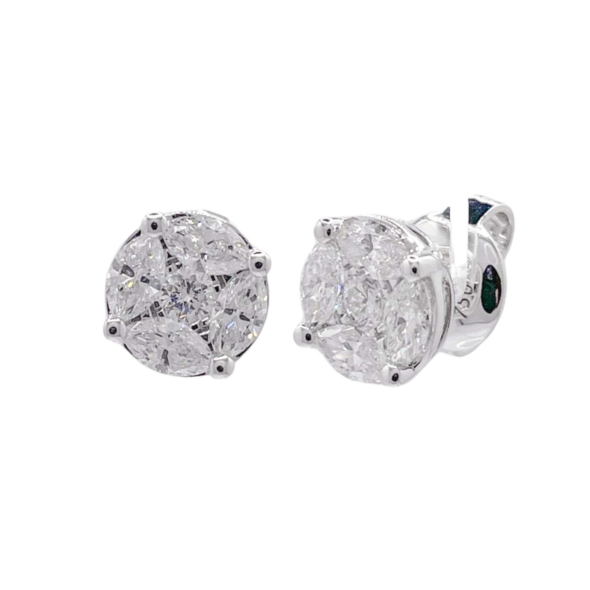 Taglio misto Orecchini con diamanti Jay Feder in oro bianco 18k in vendita