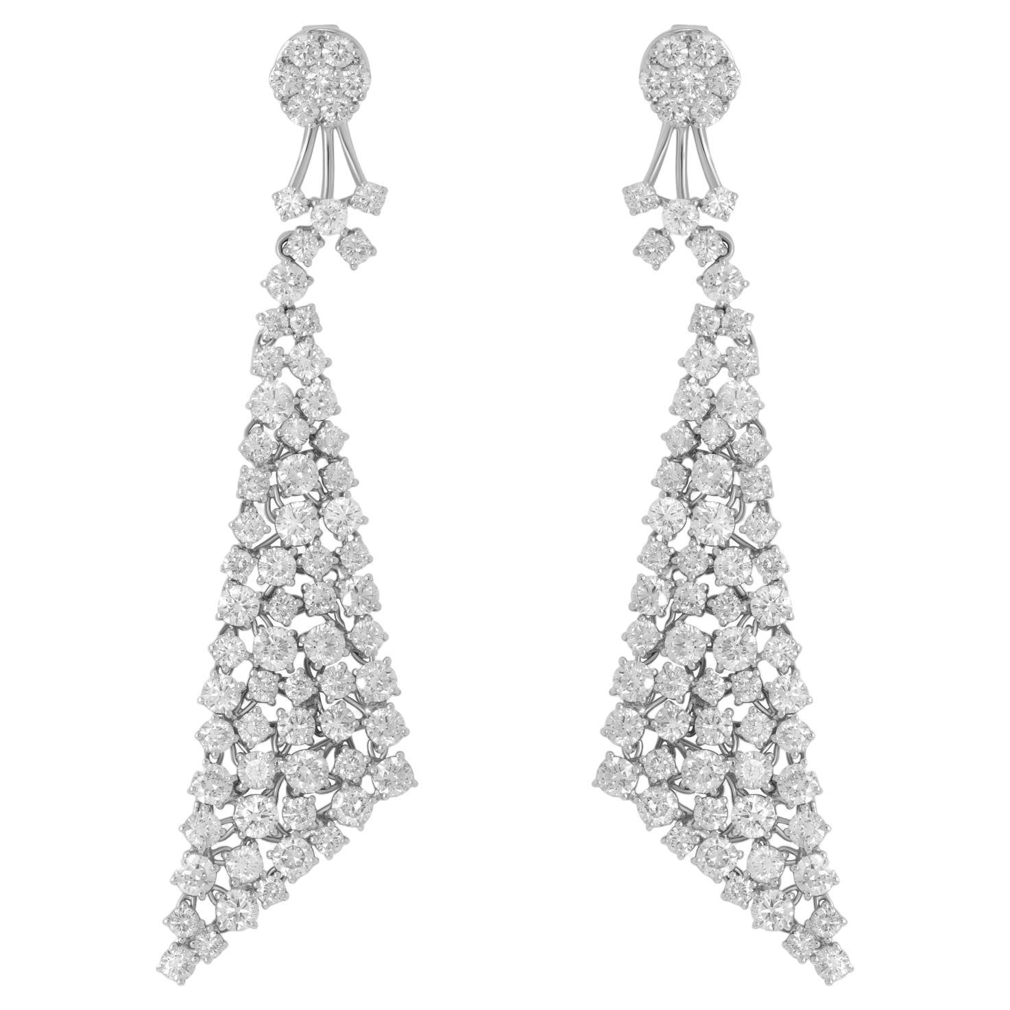 Jay Feder 18k White Gold Diamond Triangular Drop Dangle Earrings For Sale