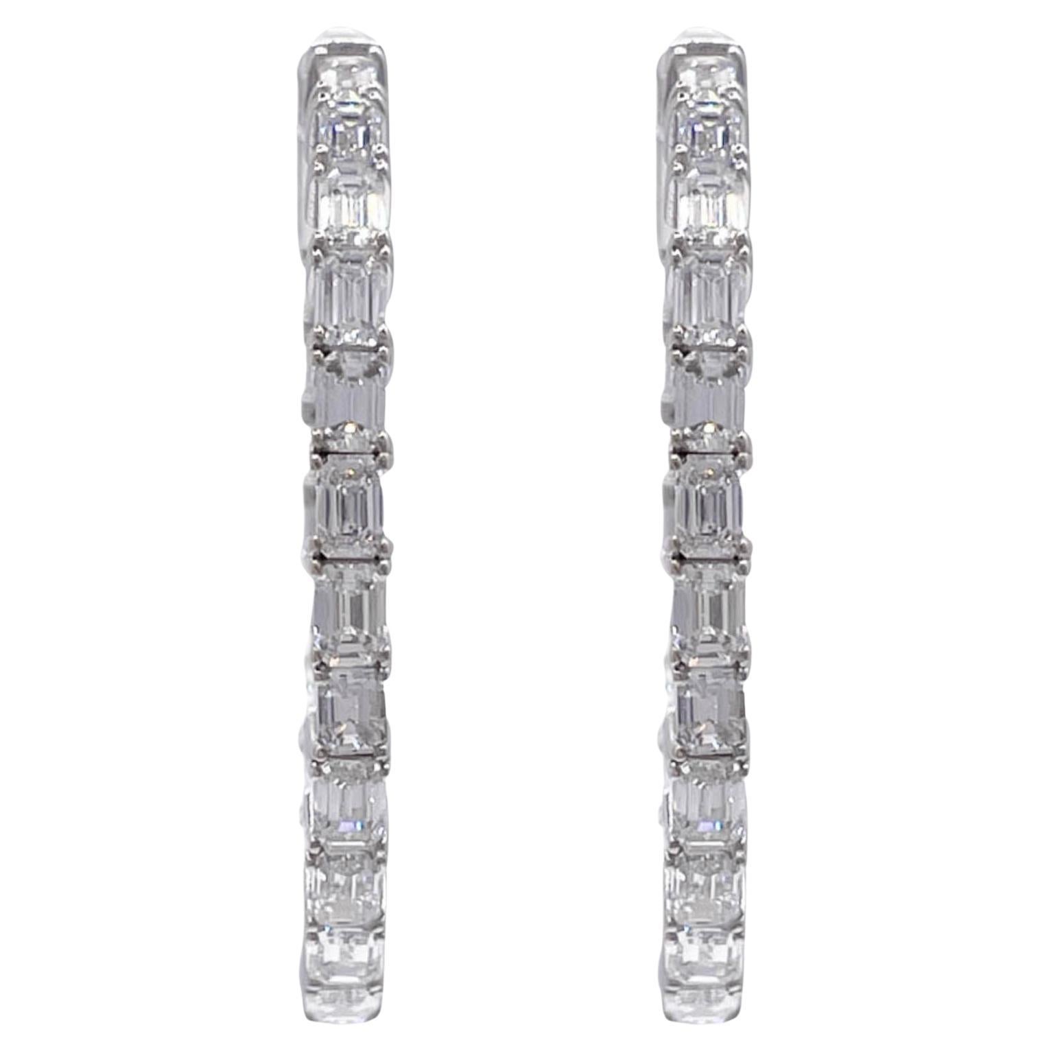 Jay Feder 18k White Gold Emerald cut Diamond Inside/Out Hoop Earrings