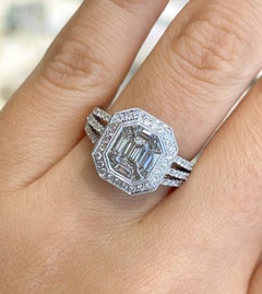 Jay Feder 18k White Gold Emerald Diamond Invisible Set Engagement Wedding Ring