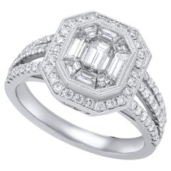 Jay Feder Verlobungsring aus 18 Karat Weißgold mit Smaragd und Diamant in unsichtbar gefasstem Verlobungsring
