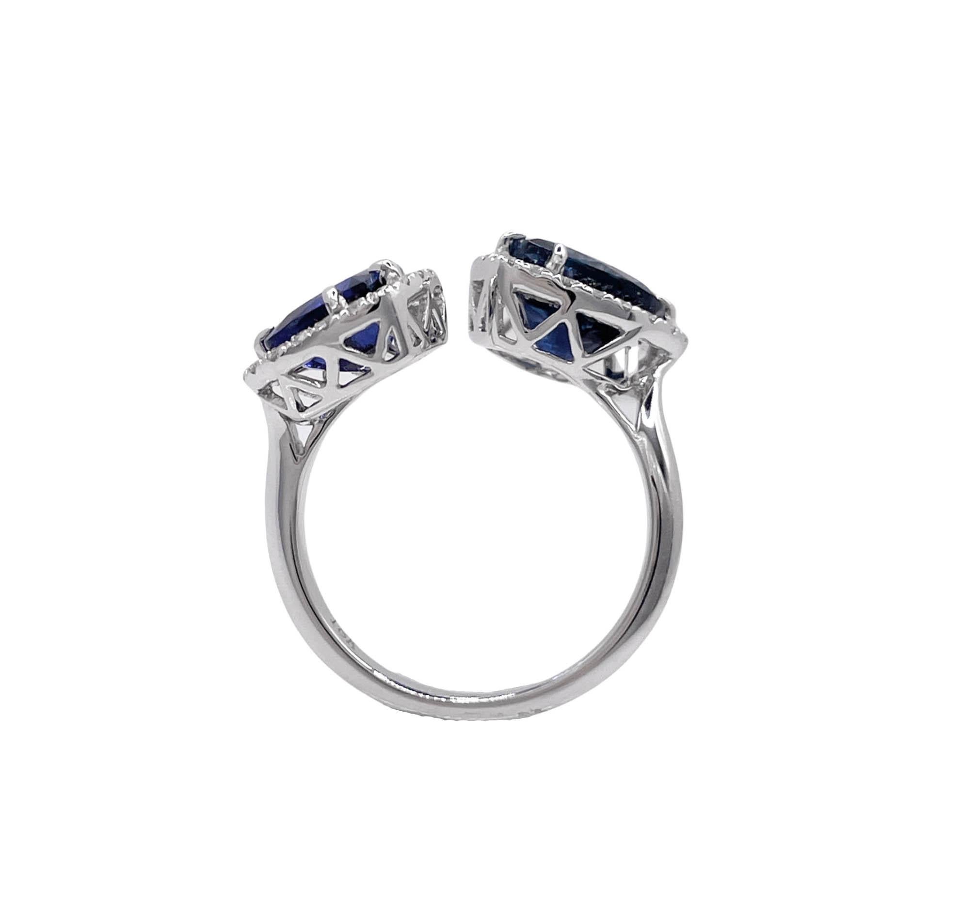 Jay Feder: 18 Karat Weißgold Herzförmiger Saphir-Diamant- Bypass-Ring 7