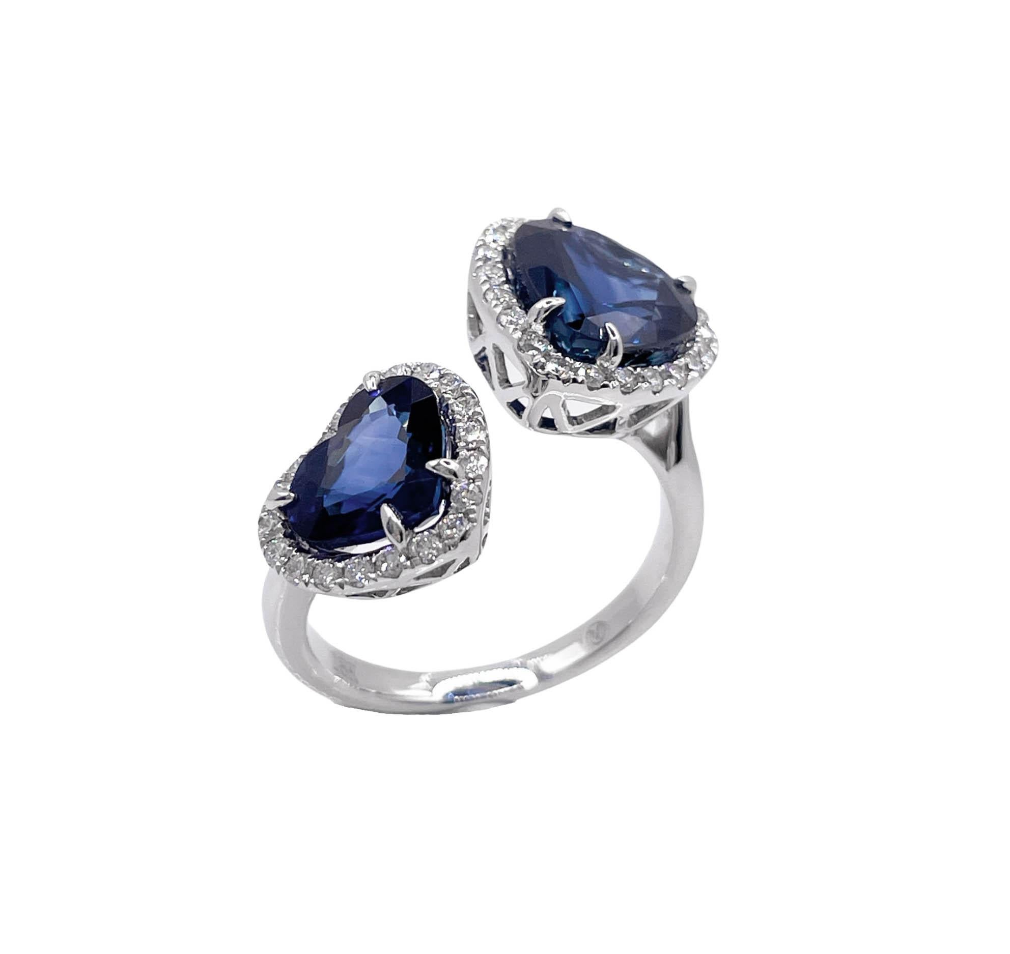 Jay Feder: 18 Karat Weißgold Herzförmiger Saphir-Diamant- Bypass-Ring 1