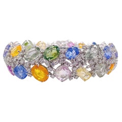 Jay Feder 18k White Gold Multicolored Sapphire and Diamond Wide Bracelet
