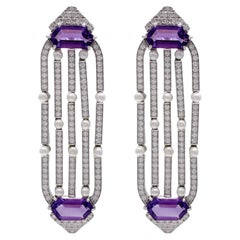 Jay Feder 18k White Gold Pearl and Diamond Crystal Tube Dangle Earrings