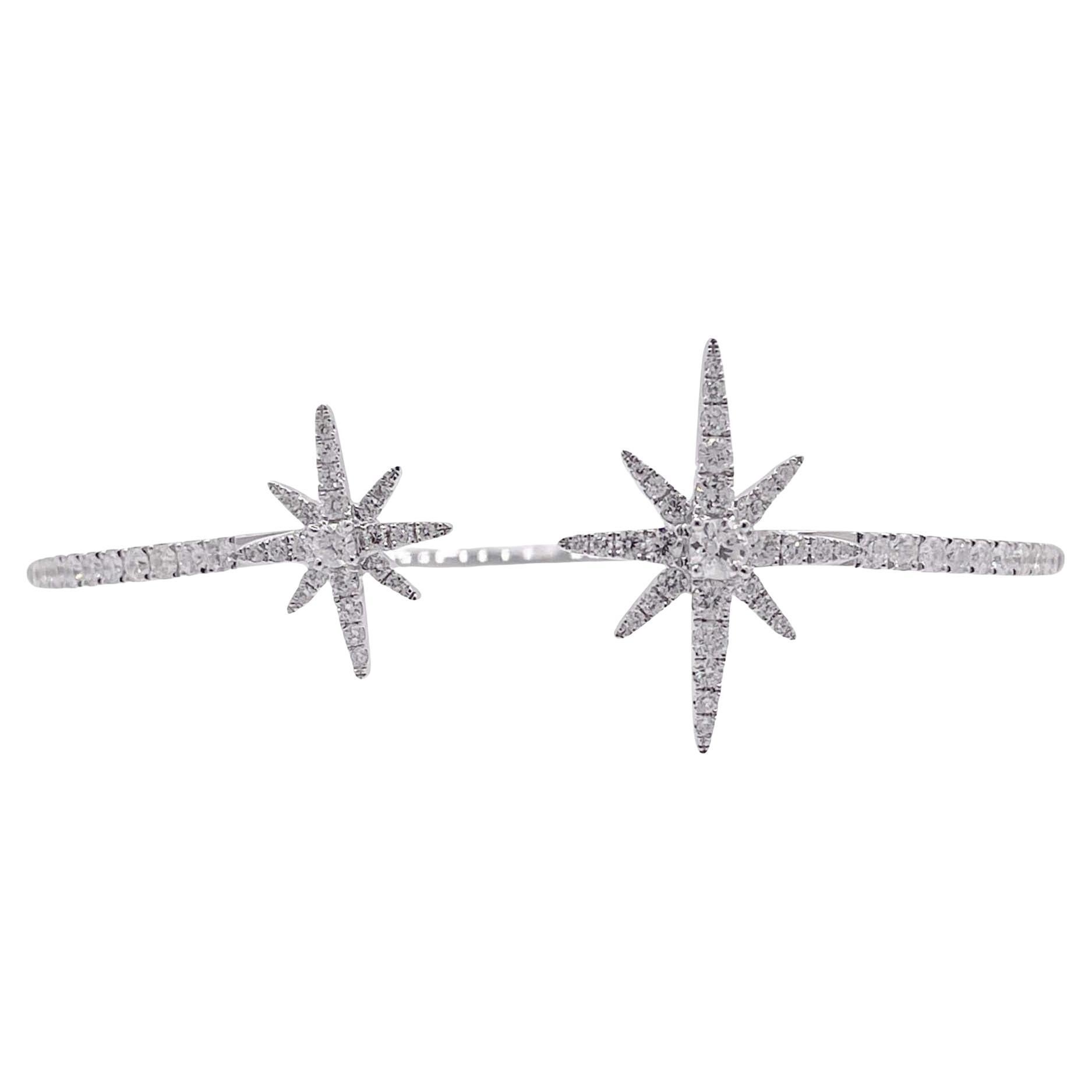 Pulsera brazalete cruzada estrella diamante redondo de oro blanco de 18k Jay Feder