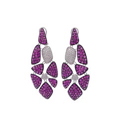 Jay Feder 18k White Gold Ruby and Diamond Earrings