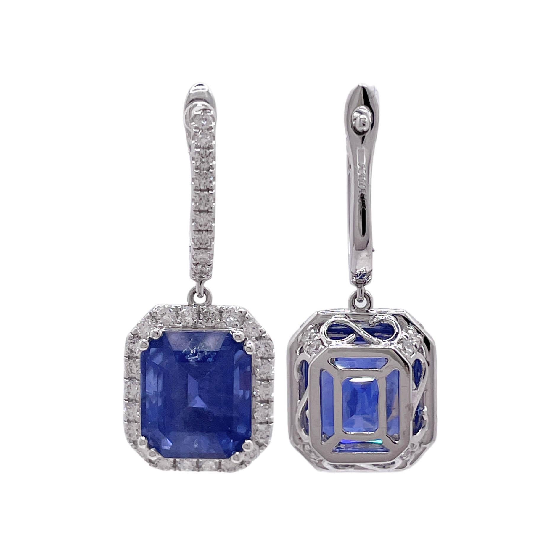 Jay Feder 18k White Gold Sapphire and Diamond Drop Dangle Earrings In Good Condition For Sale In Boca Raton, FL