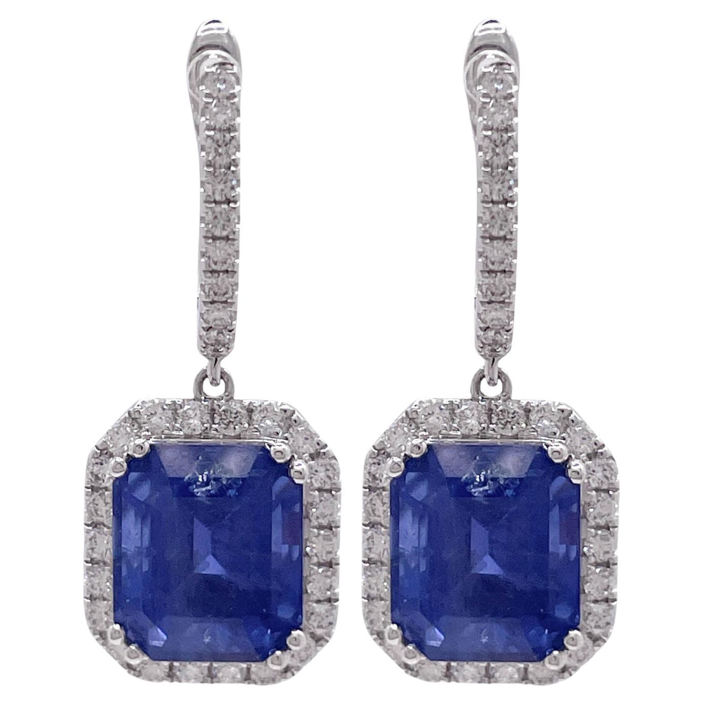 Jay Feder 18k White Gold Sapphire and Diamond Drop Dangle Earrings For Sale