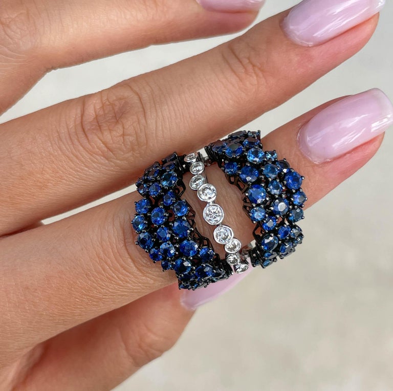 Jay Feder 18k White Gold Sapphire Diamond Black Rhodium Open/Close Cocktail Ring For Sale at 1stDibs