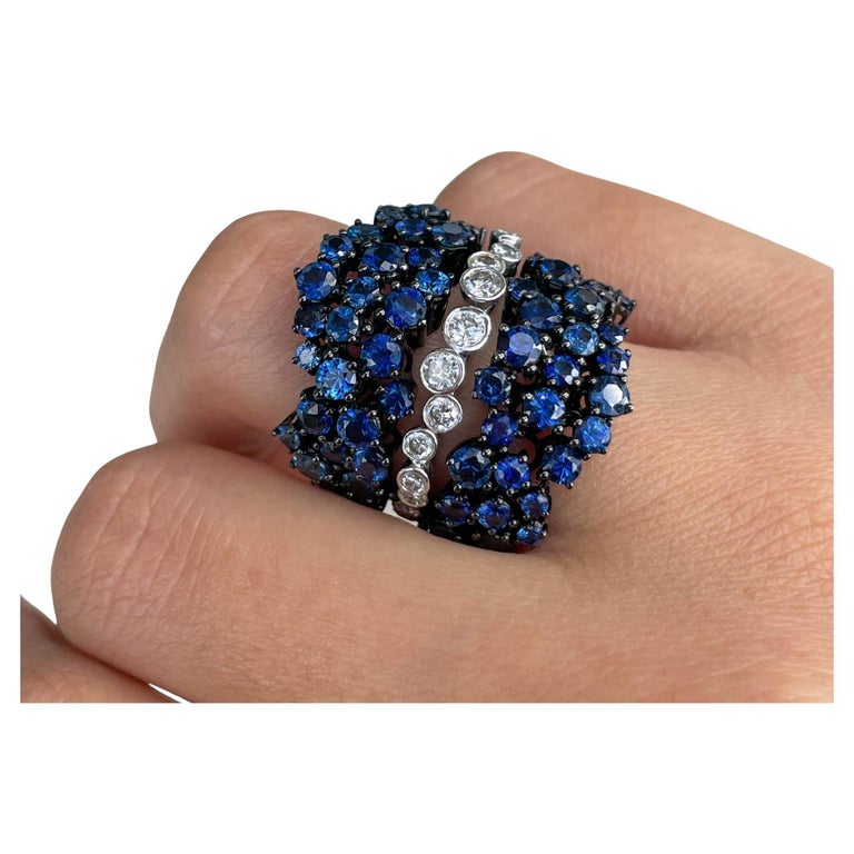 Jay Feder 18k White Gold Sapphire Diamond Black Rhodium Open/Close Cocktail Ring For Sale at 1stDibs
