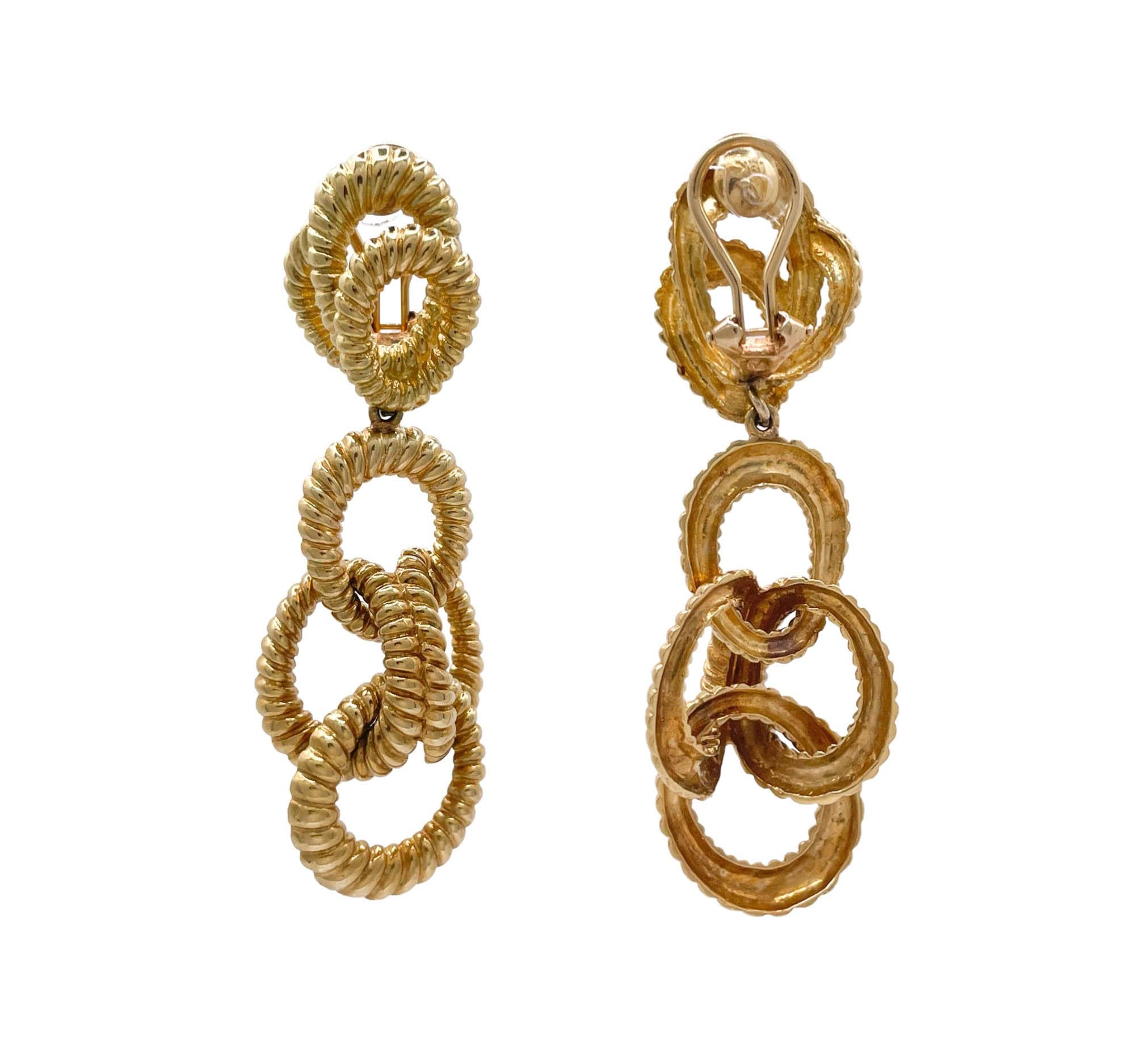 Jay Feder 18k Yellow Gold Circle Drop Dangle Earrings In Good Condition For Sale In Boca Raton, FL