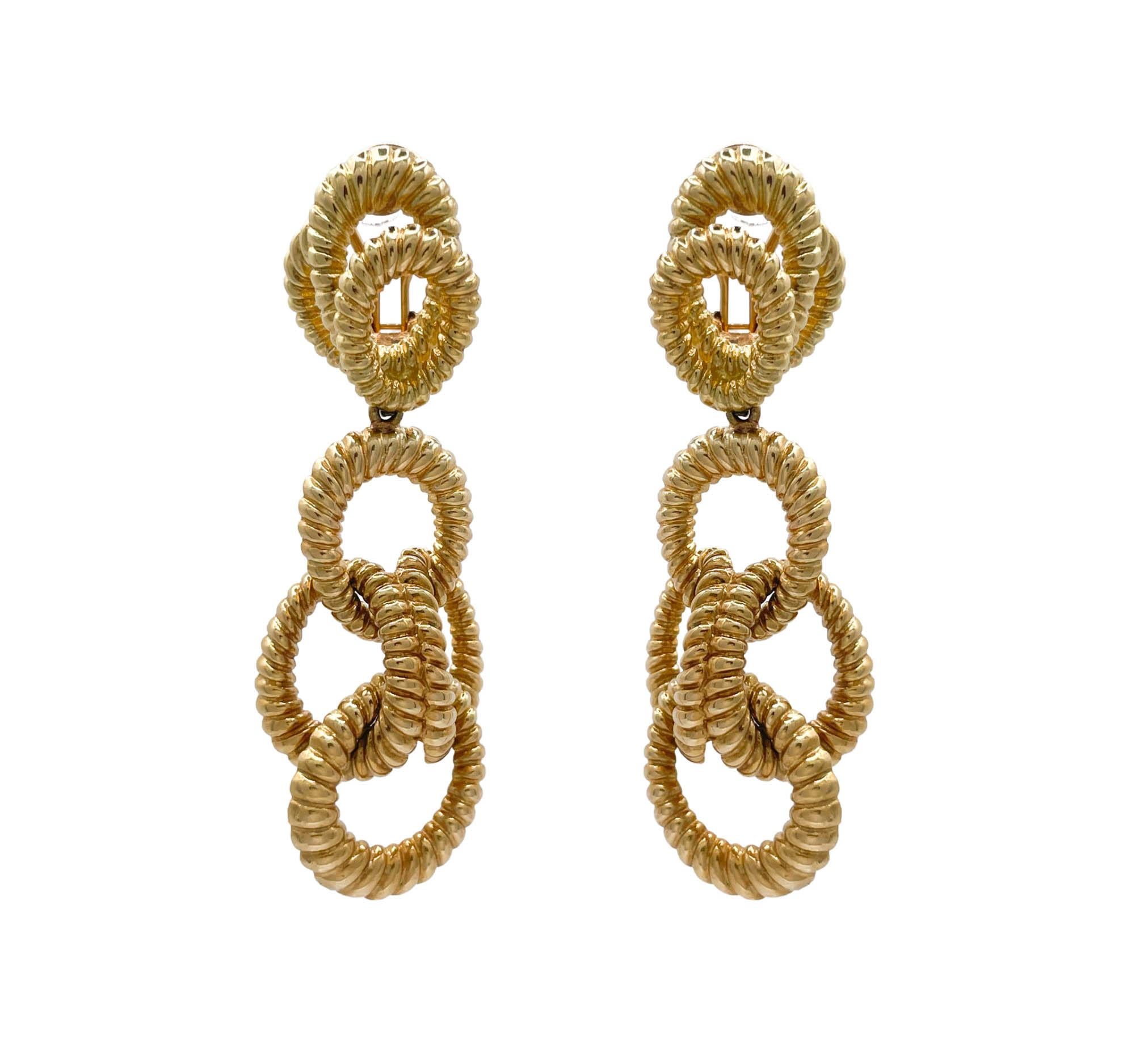Jay Feder 18k Yellow Gold Circle Drop Dangle Earrings For Sale