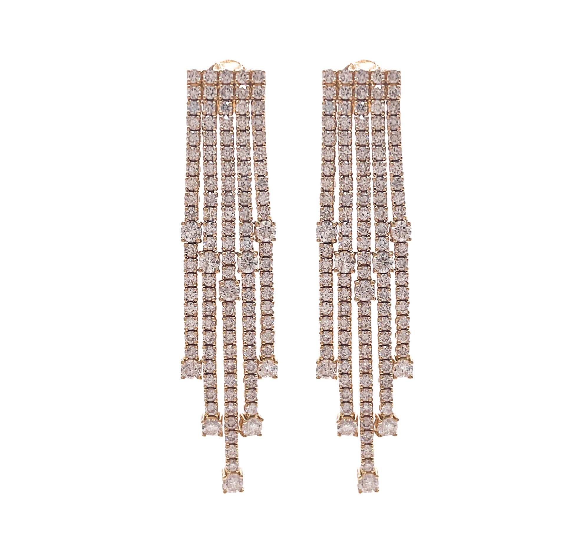 Jay Feder 18k Yellow Gold Diamond 5 Line Dangle Earrings