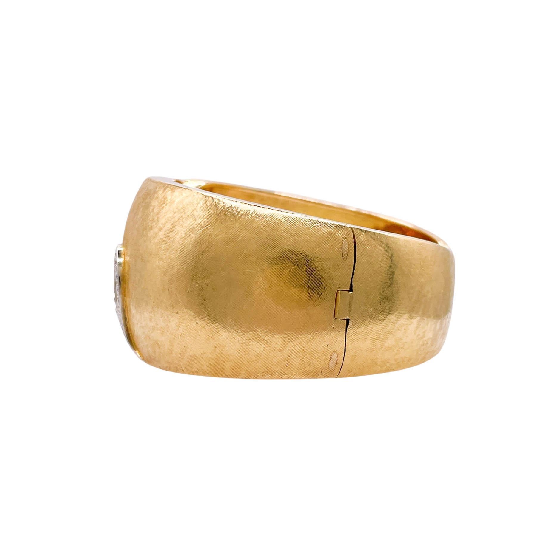 Jay Feder 18k Yellow Gold Diamond Accent Wide Cuff Bracelet In Good Condition For Sale In Boca Raton, FL