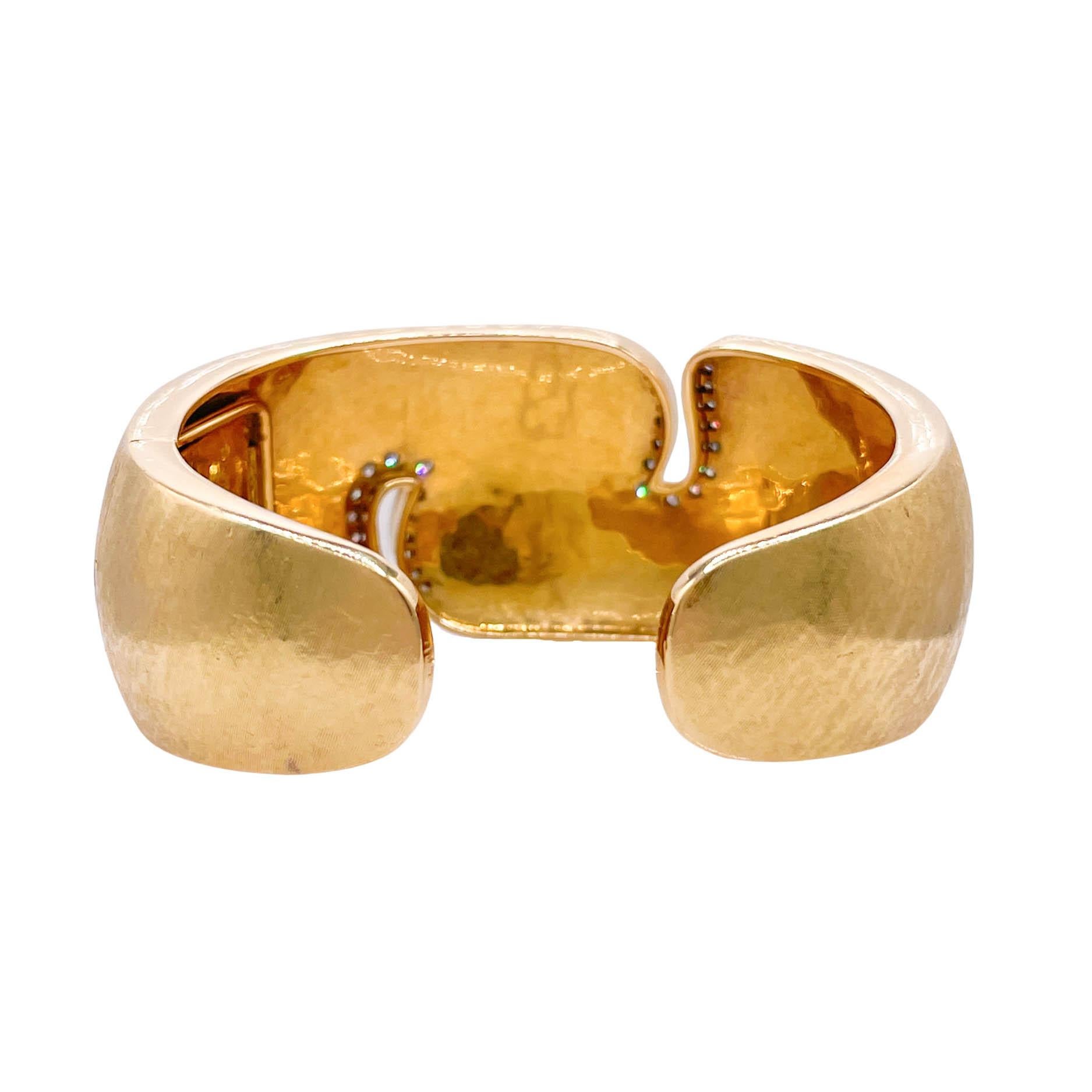 Women's or Men's Jay Feder 18k Yellow Gold Diamond Accent Wide Cuff Bracelet For Sale