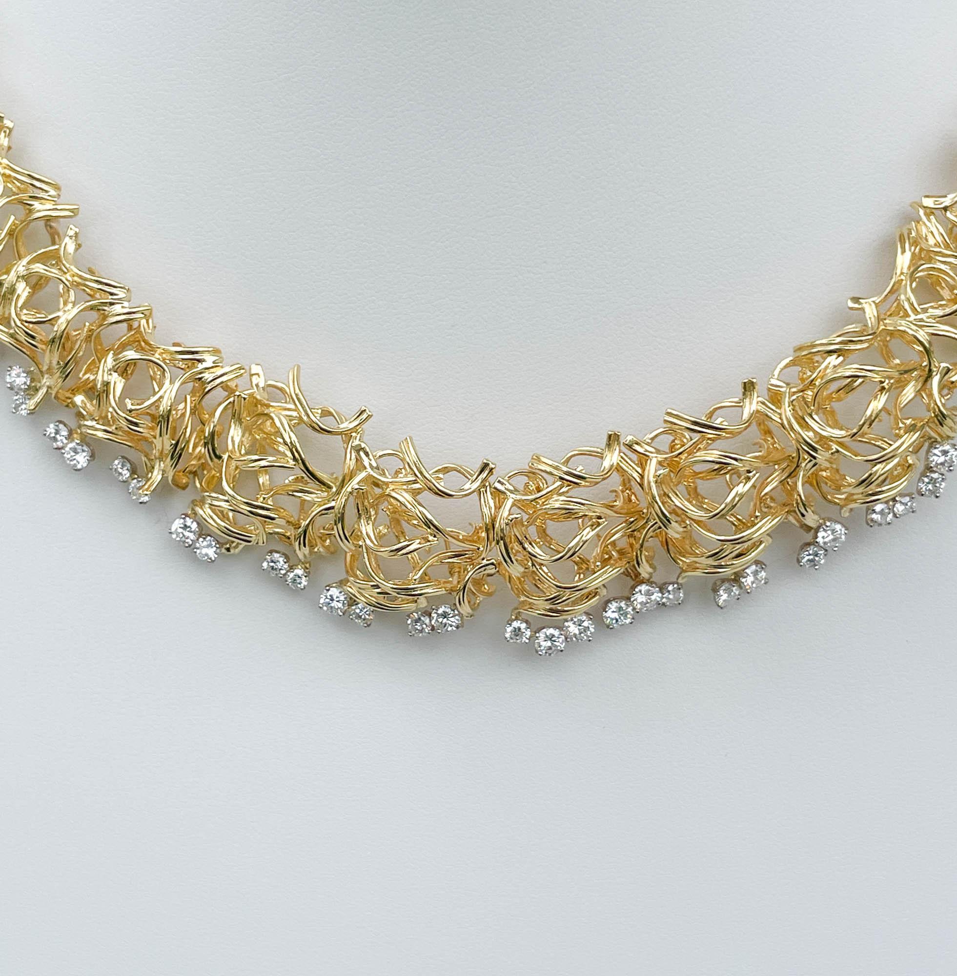 Jay Feder 18k Yellow Gold Diamond Filigree Branch Necklace In Good Condition For Sale In Boca Raton, FL