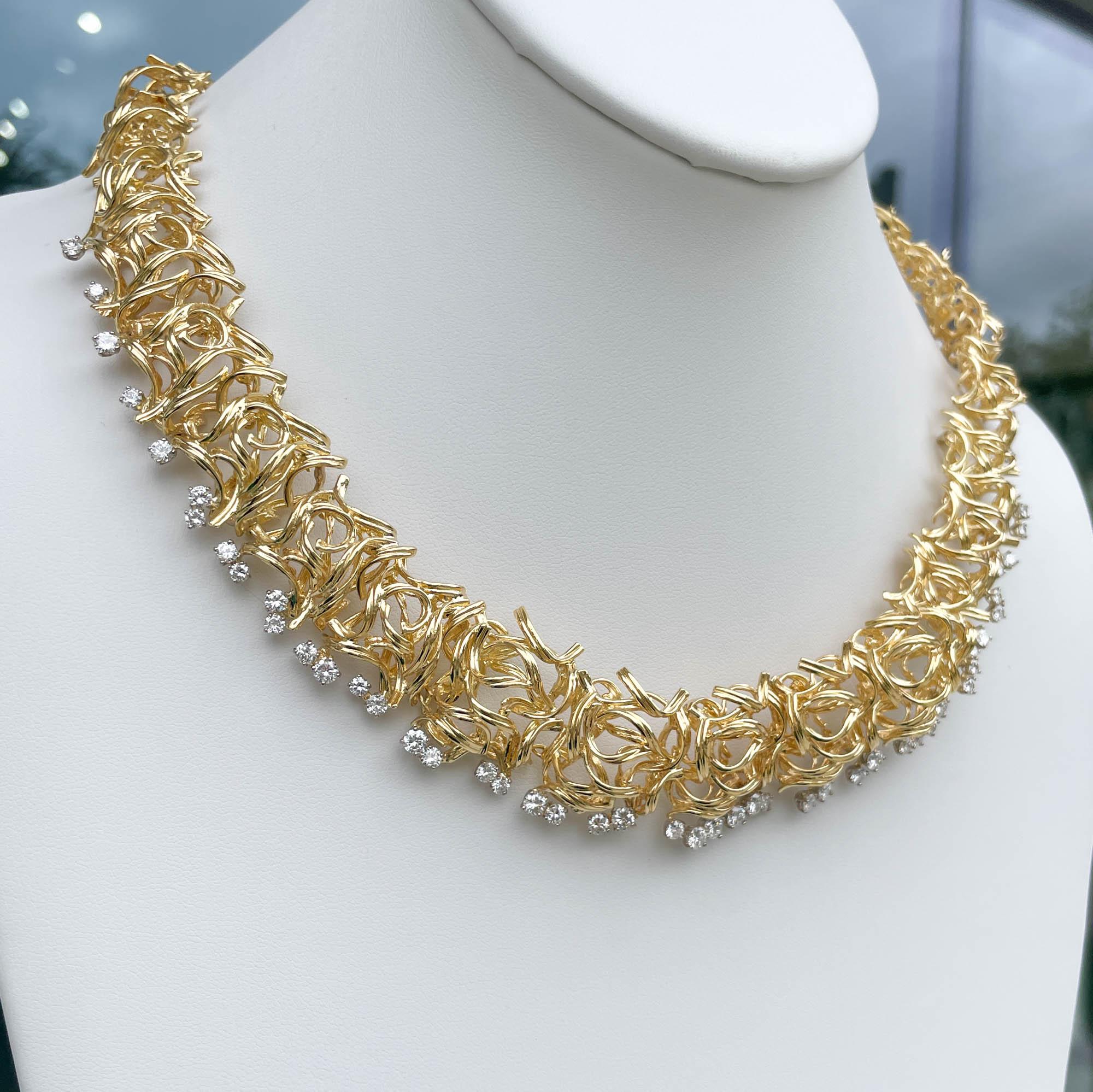 Jay Feder 18k Yellow Gold Diamond Filigree Branch Necklace For Sale 1