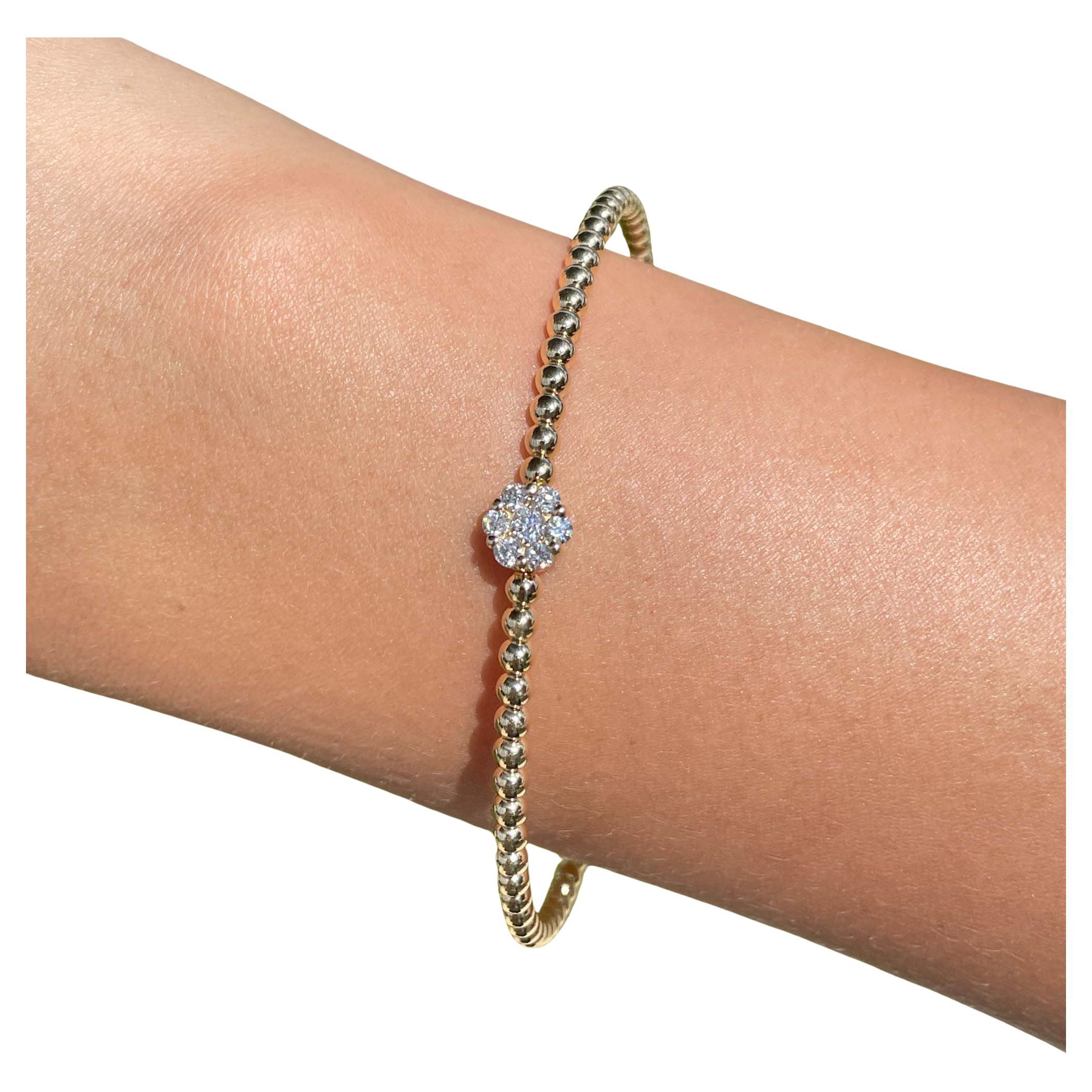 Jay Feder 18k Yellow Gold Diamond Flower Cluster Bangle Bracelet