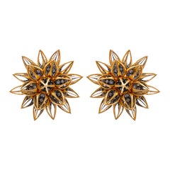 Jay Feder 18k Yellow Gold Diamond Open Flower Tops Earrings