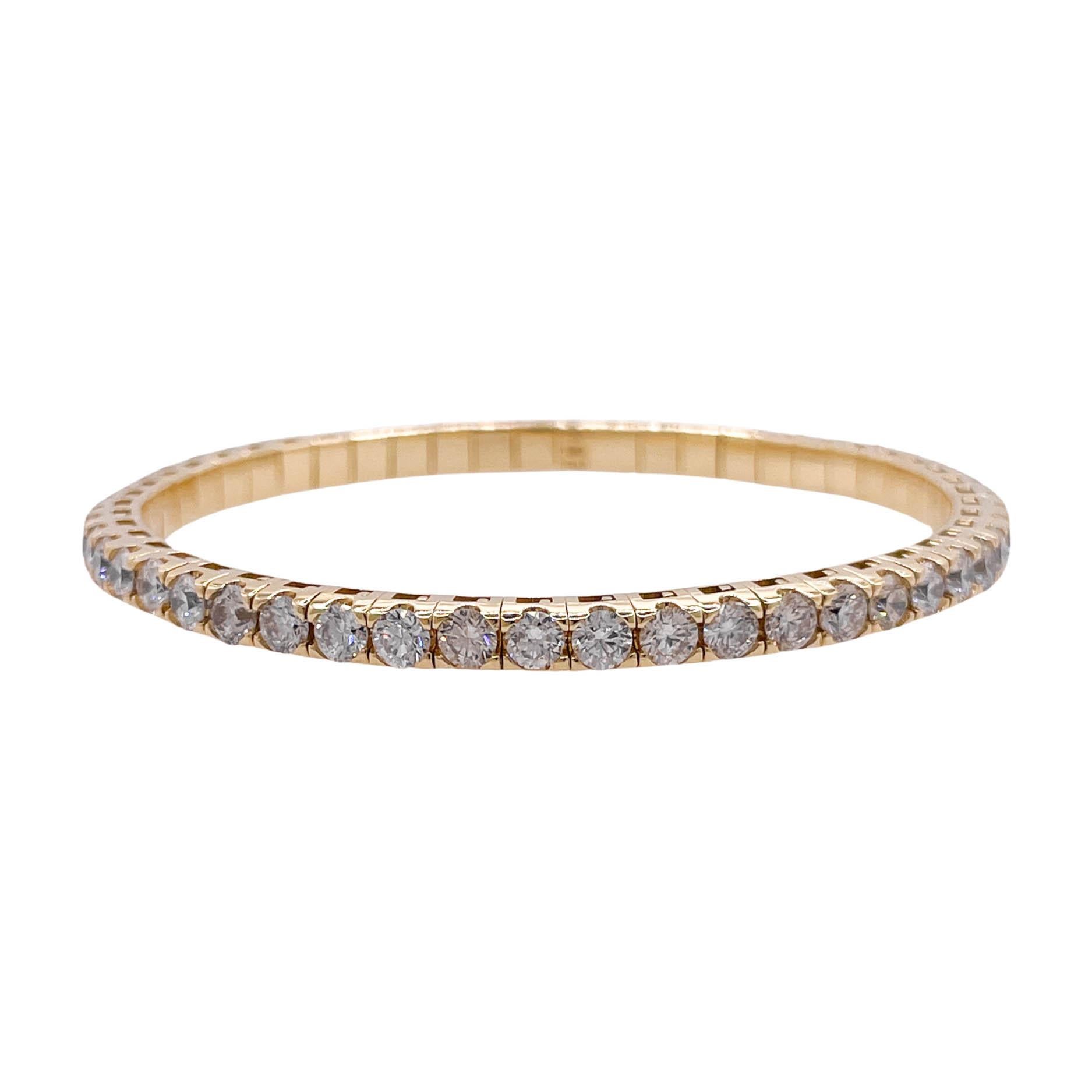 Women's or Men's Jay Feder 18k Yellow Gold Diamond Stretchy Tennis Bangle Bracelet For Sale