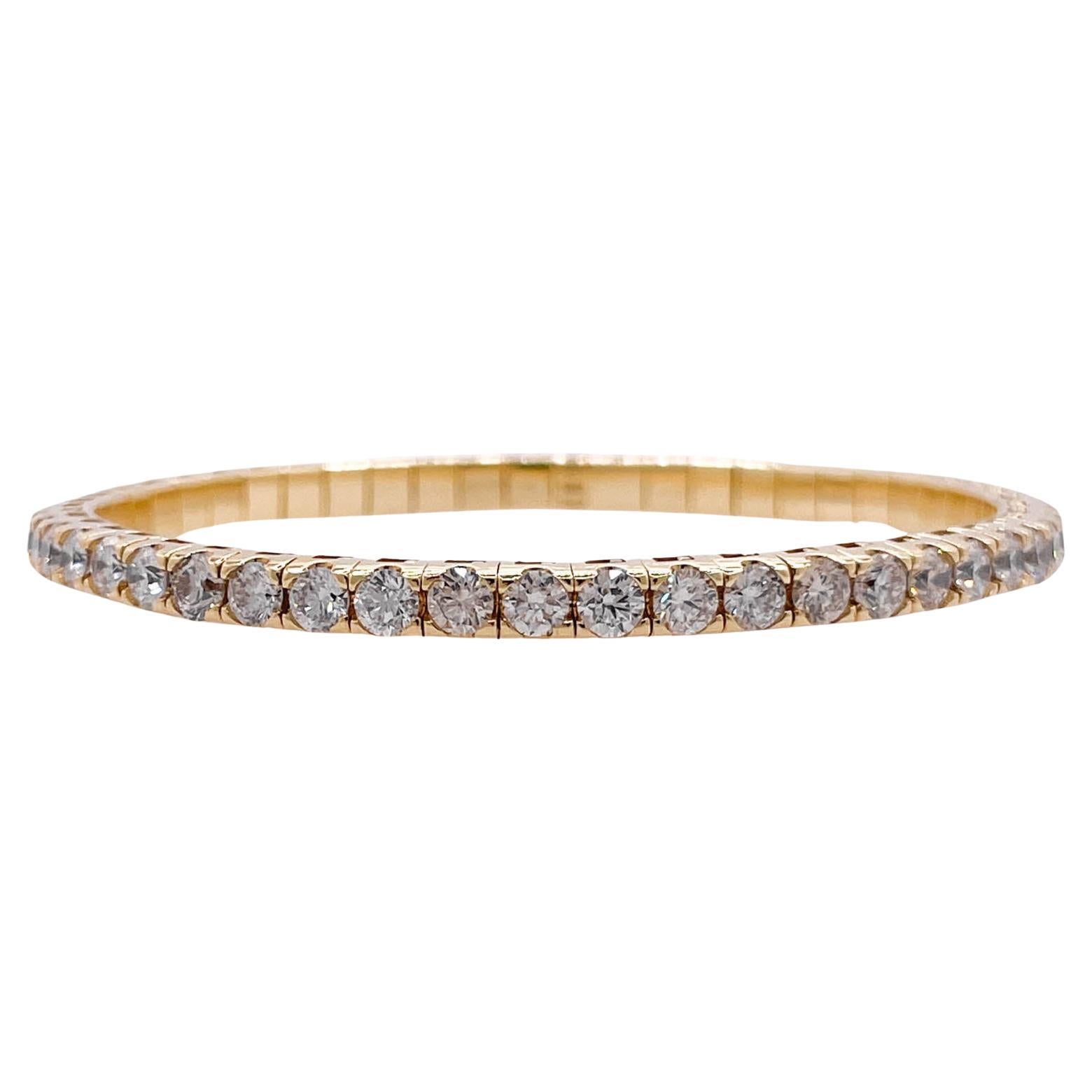 Jay Feder 18k Yellow Gold Diamond Stretchy Tennis Bangle Bracelet For Sale