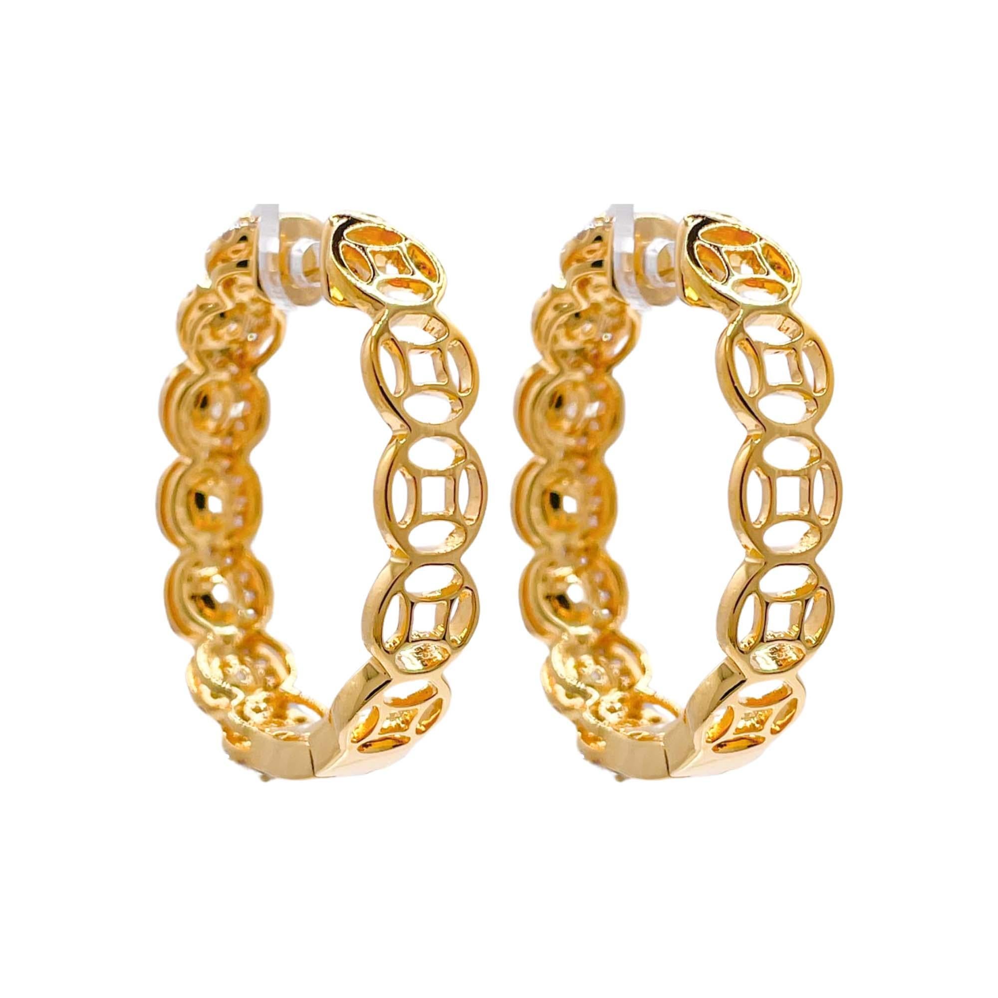 Pendientes de aro de diamantes fantasía Jay Feder de oro amarillo de 18k en Bueno estado para la venta en Boca Raton, FL